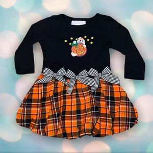 Bonnie Baby Embroidered Plaid Halloween Ghost Baby Girl’s Dress Size 12 Months